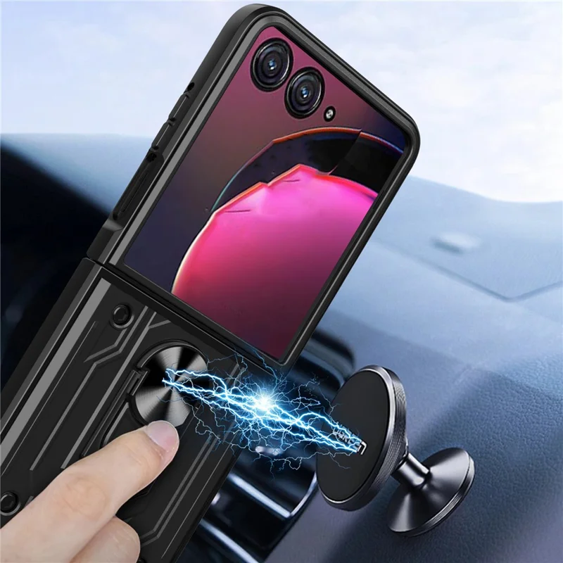 Оптовая закупка чехла для Motorola Razr 50 5G с подставкой, ПК + TPU - Титановый серый