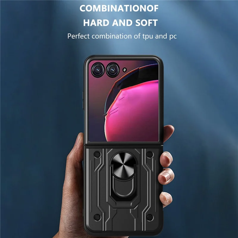 Оптовая закупка чехла для Motorola Razr 50 5G с подставкой, ПК + TPU - Титановый серый