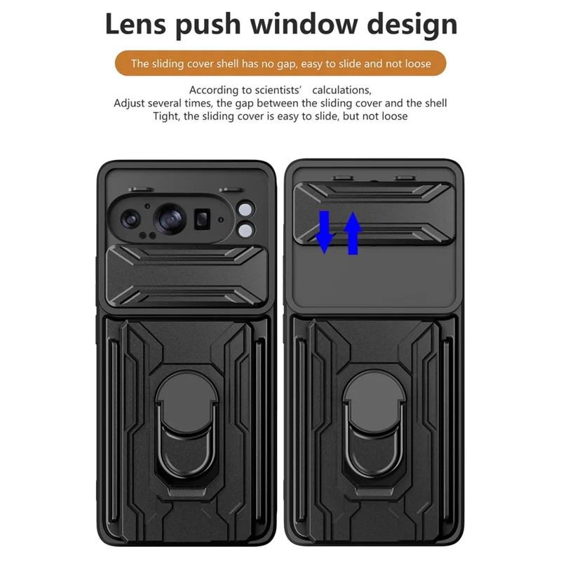 Compra a granel para funda de Google Pixel 9 Pro XL, carcasa de PC + TPU con soporte y protección de cámara deslizante - Negro
