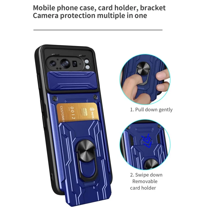 Compra a granel para funda de Google Pixel 9 Pro XL, carcasa de PC + TPU con soporte y protección de cámara deslizante - Negro