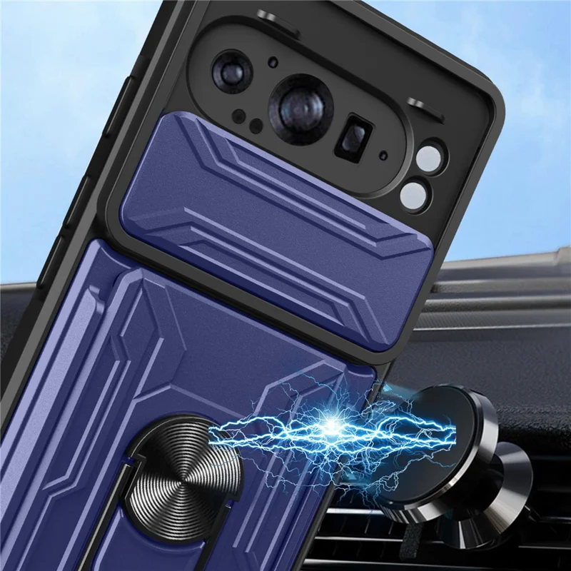 Compra a granel para funda de Google Pixel 9 Pro XL, carcasa de PC + TPU con soporte y protección de cámara deslizante - Negro