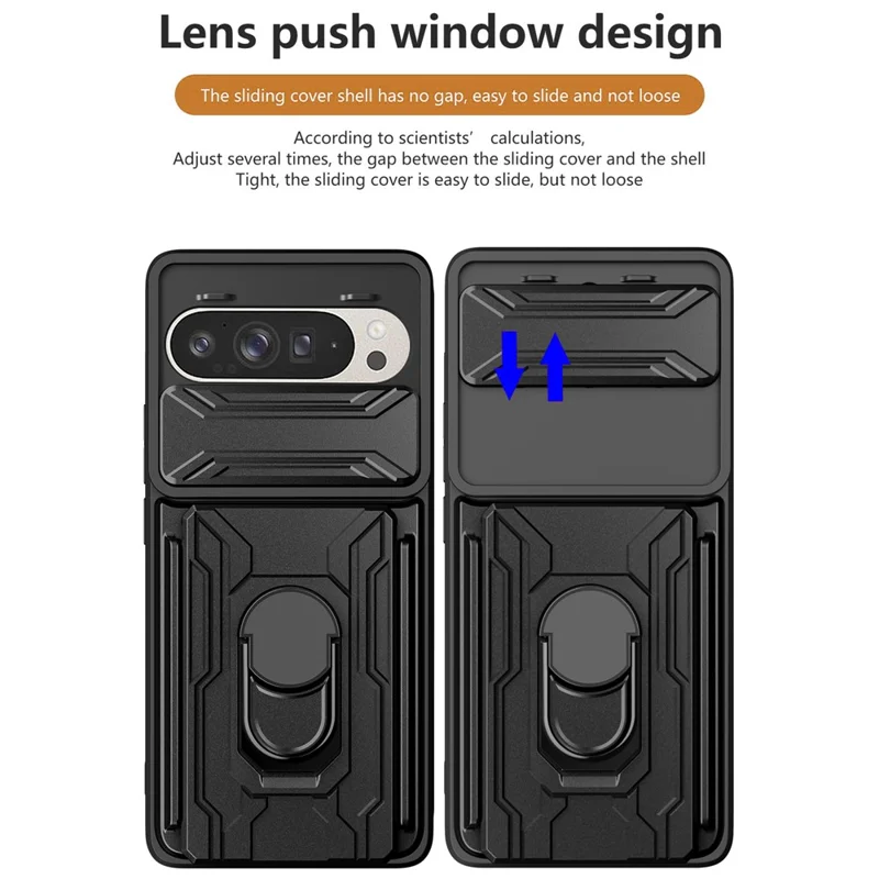 Bulk Purchasing For Google Pixel 9 Pro  /  Pixel 9 Case PC + TPU Kickstand Phone Back Cover with Camera Slider - Black