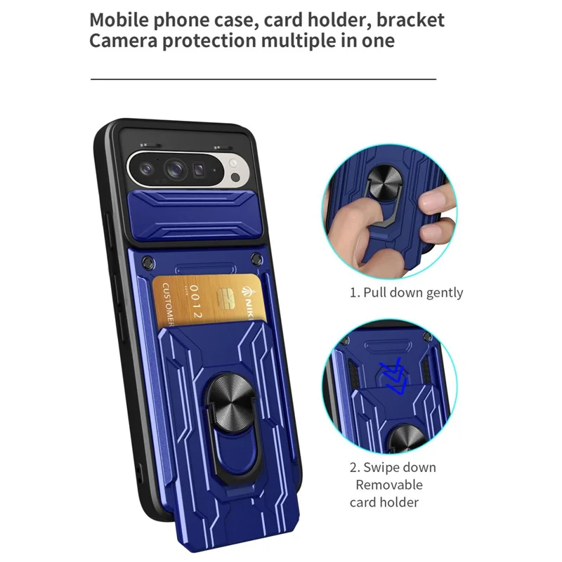 Bulk Purchasing For Google Pixel 9 Pro  /  Pixel 9 Case PC + TPU Kickstand Phone Back Cover with Camera Slider - Black