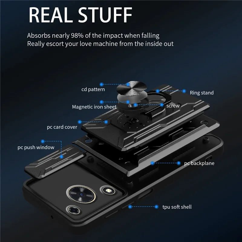 Bulk Purchasing For Huawei nova Y72 4G Case PC + TPU Kickstand Phone Back Cover with Camera Slider - White
