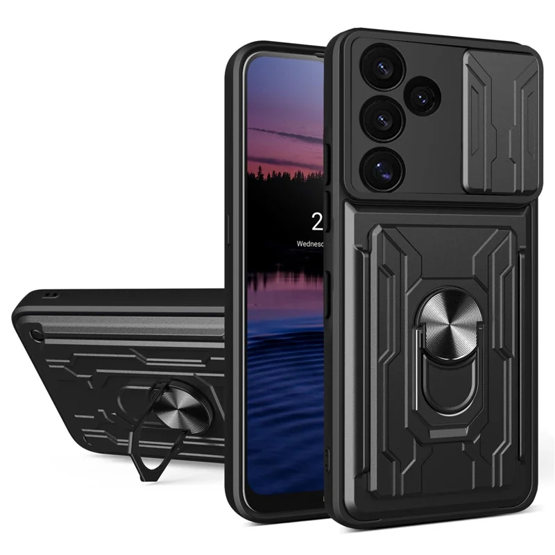 Bulk Purchasing For Samsung Galaxy S24 FE Case PC + TPU Kickstand Phone Back Cover with Camera Slider - Black