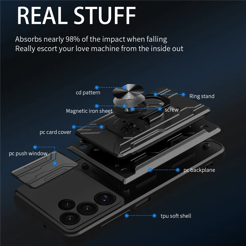 Bulk Purchasing For Samsung Galaxy S24 FE Case PC + TPU Kickstand Phone Back Cover with Camera Slider - Black