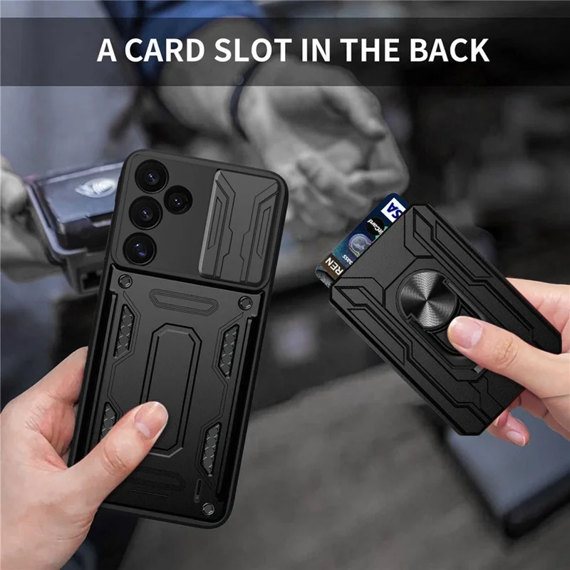 Bulk Purchasing For Samsung Galaxy S24 FE Case PC + TPU Kickstand Phone Back Cover with Camera Slider - Titanium Grey