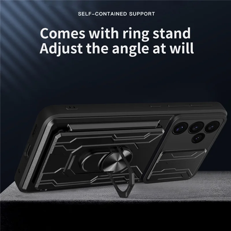 Bulk Purchasing For Samsung Galaxy S24 FE Case PC + TPU Kickstand Phone Back Cover with Camera Slider - Titanium Grey