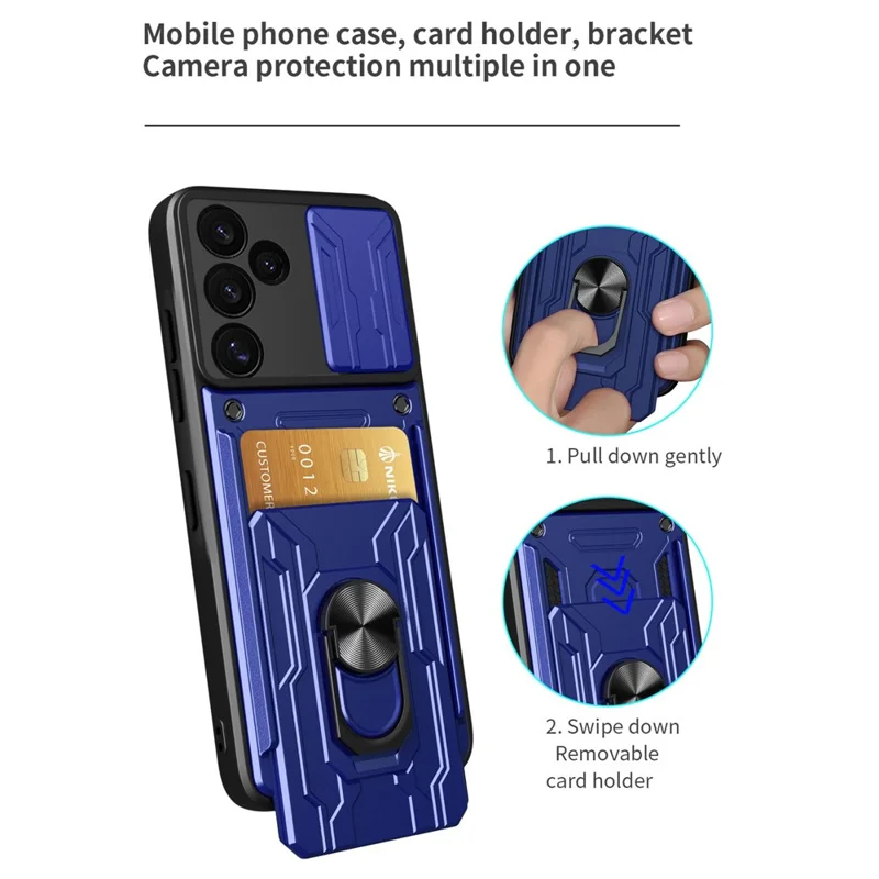 Bulk Purchasing For Samsung Galaxy S24 FE Case PC + TPU Kickstand Phone Back Cover with Camera Slider - Titanium Grey