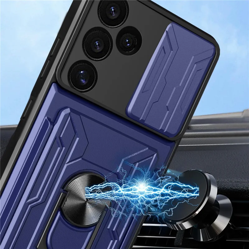 Bulk Purchasing For Samsung Galaxy S24 FE Case PC + TPU Kickstand Phone Back Cover with Camera Slider - Titanium Grey