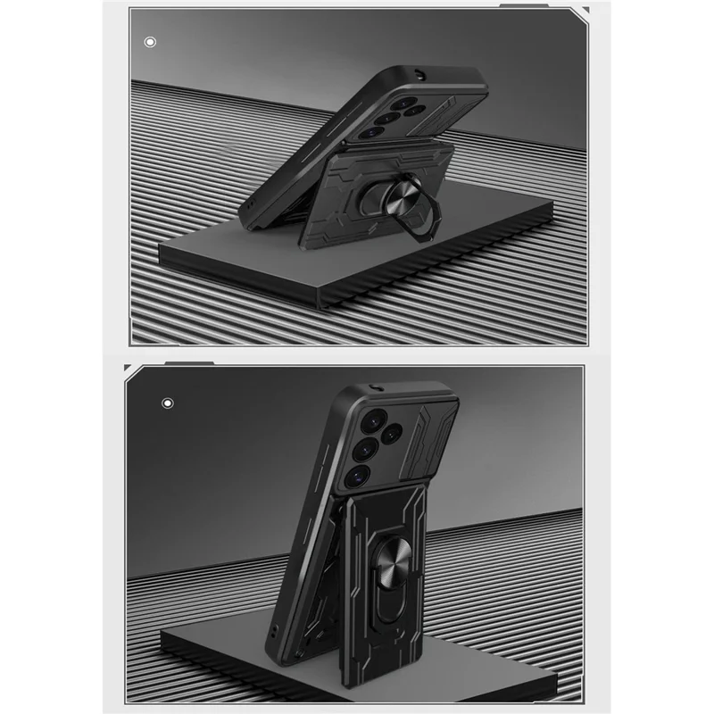 Bulk Purchasing For Samsung Galaxy S24 FE Case PC + TPU Kickstand Phone Back Cover with Camera Slider - Titanium Grey