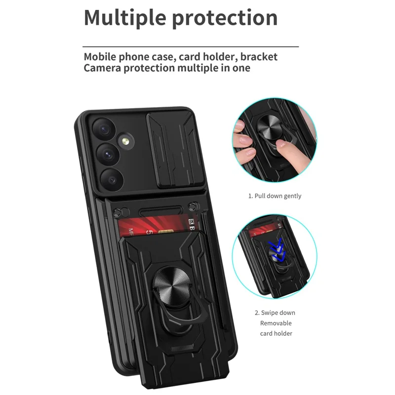Bulk Purchasing For Samsung Galaxy A35 5G Case PC + TPU Kickstand Phone Back Cover with Camera Slider - Black