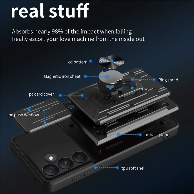 Bulk Purchasing For Samsung Galaxy A35 5G Case PC + TPU Kickstand Phone Back Cover with Camera Slider - Black