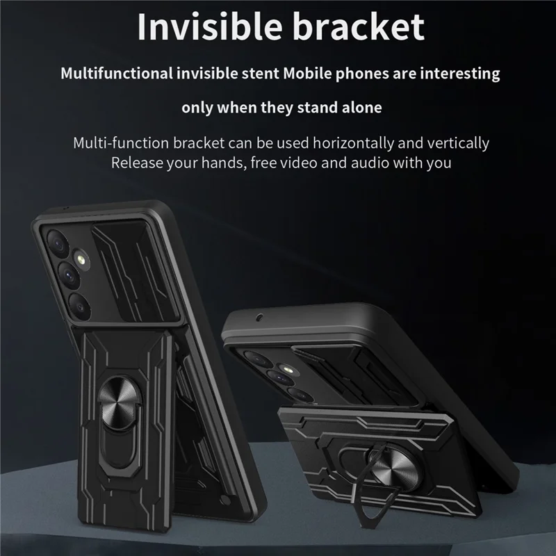 Bulk Purchasing For Samsung Galaxy A35 5G Case PC + TPU Kickstand Phone Back Cover with Camera Slider - Black