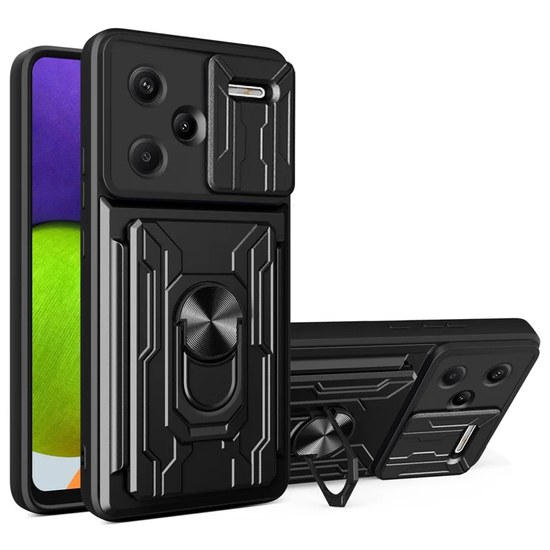 Bulk Purchasing For Xiaomi Redmi Note 13 Pro+ 5G Case PC + TPU Kickstand Phone Back Cover with Camera Slider - Black