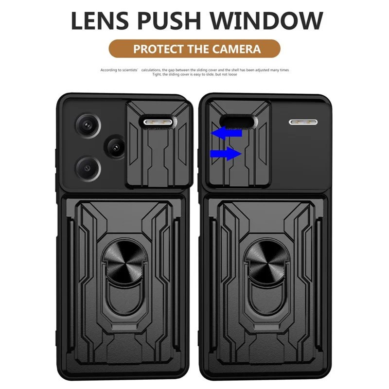 Bulk Purchasing For Xiaomi Redmi Note 13 Pro+ 5G Case PC + TPU Kickstand Phone Back Cover with Camera Slider - Black