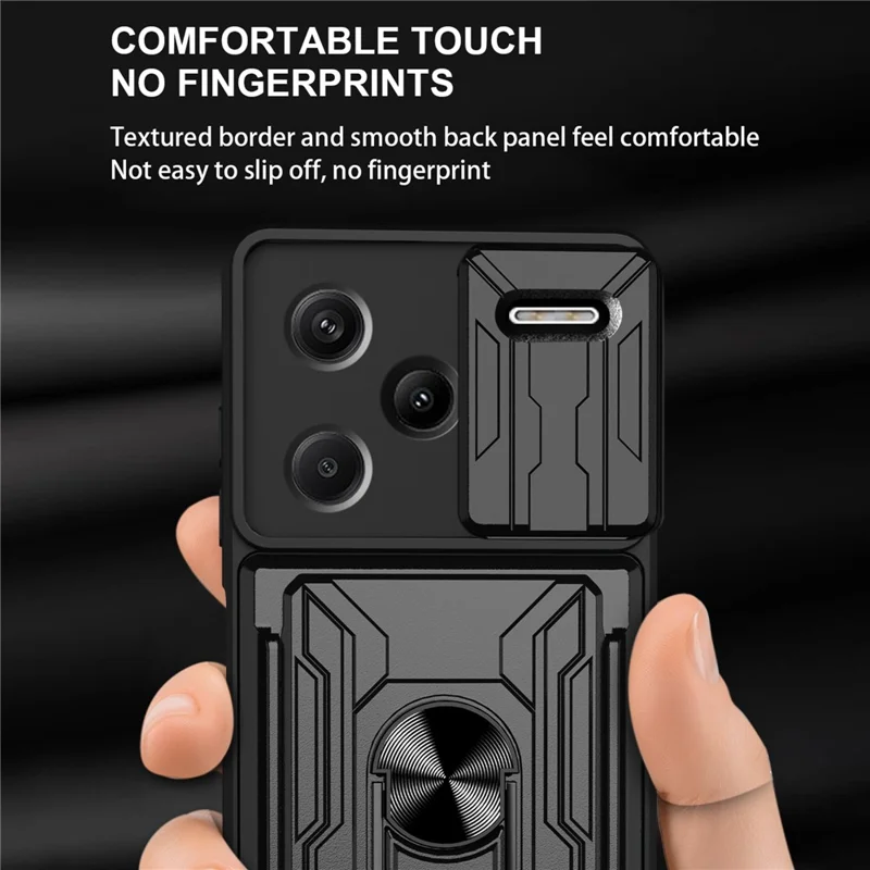 Bulk Purchasing For Xiaomi Redmi Note 13 Pro+ 5G Case PC + TPU Kickstand Phone Back Cover with Camera Slider - Black