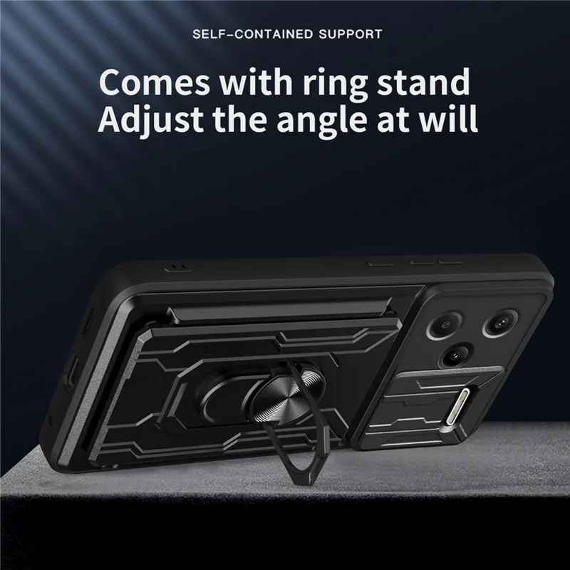 Bulk Purchasing For Xiaomi Redmi Note 13 Pro+ 5G Case PC + TPU Kickstand Phone Back Cover with Camera Slider - Black