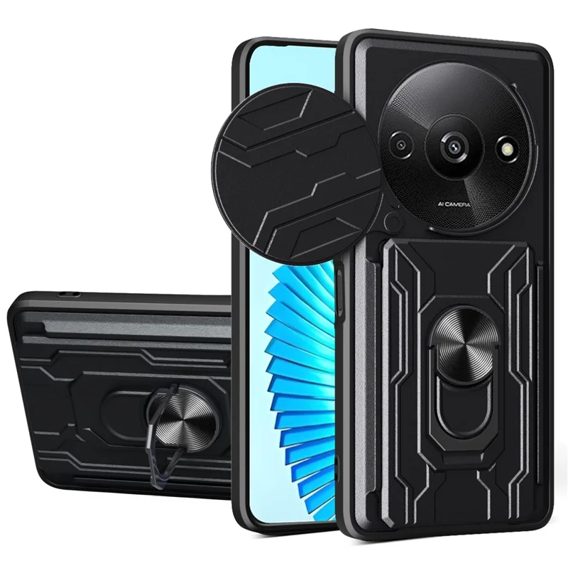 Acquisto all'ingrosso per Cover Xiaomi Redmi A3 4G Case PC + TPU con Supporto e Scorrevole Fotocamera - Nero