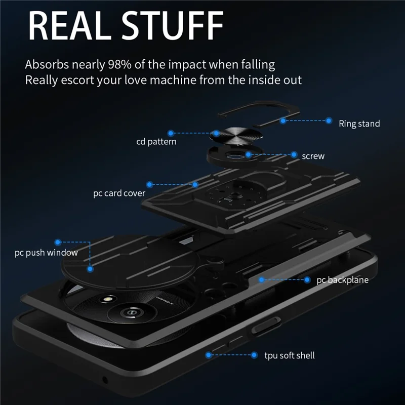 Acquisto all'ingrosso per Cover Xiaomi Redmi A3 4G Case PC + TPU con Supporto e Scorrevole Fotocamera - Nero