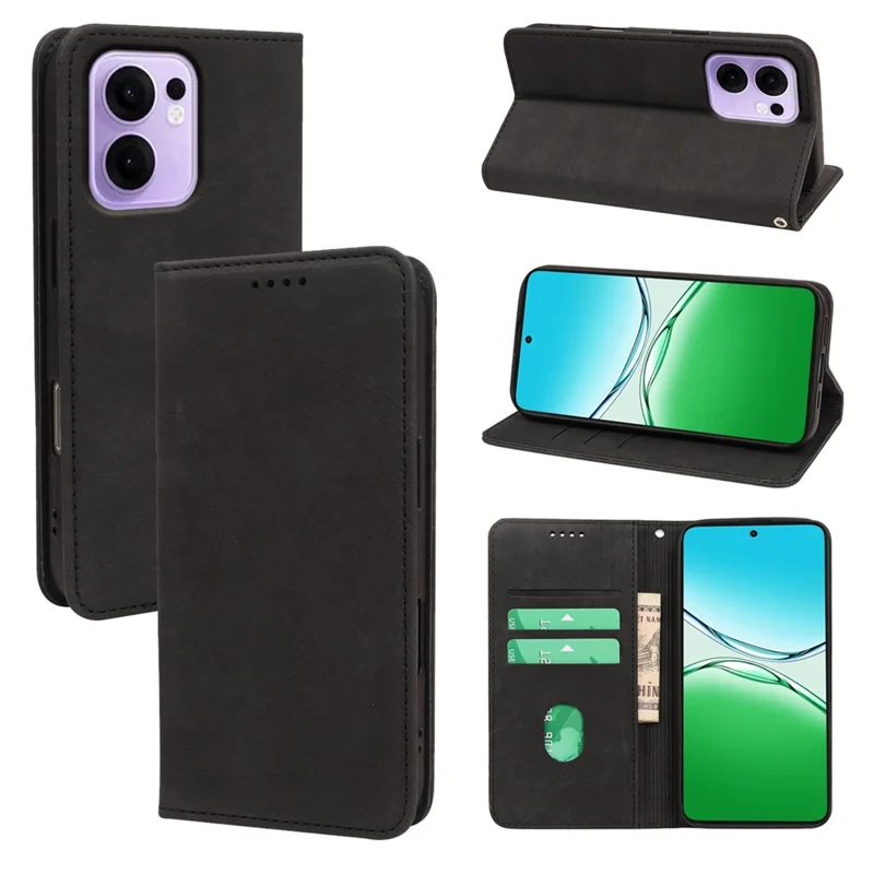 Para Oppo Reno13 F 4G / 5G Capa Carteira de Couro com Textura Listrada e Forte Magnetismo - Preto