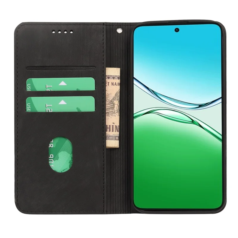 Para Oppo Reno13 F 4G / 5G Capa Carteira de Couro com Textura Listrada e Forte Magnetismo - Preto