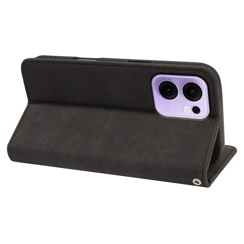 Para Oppo Reno13 F 4G / 5G Capa Carteira de Couro com Textura Listrada e Forte Magnetismo - Preto