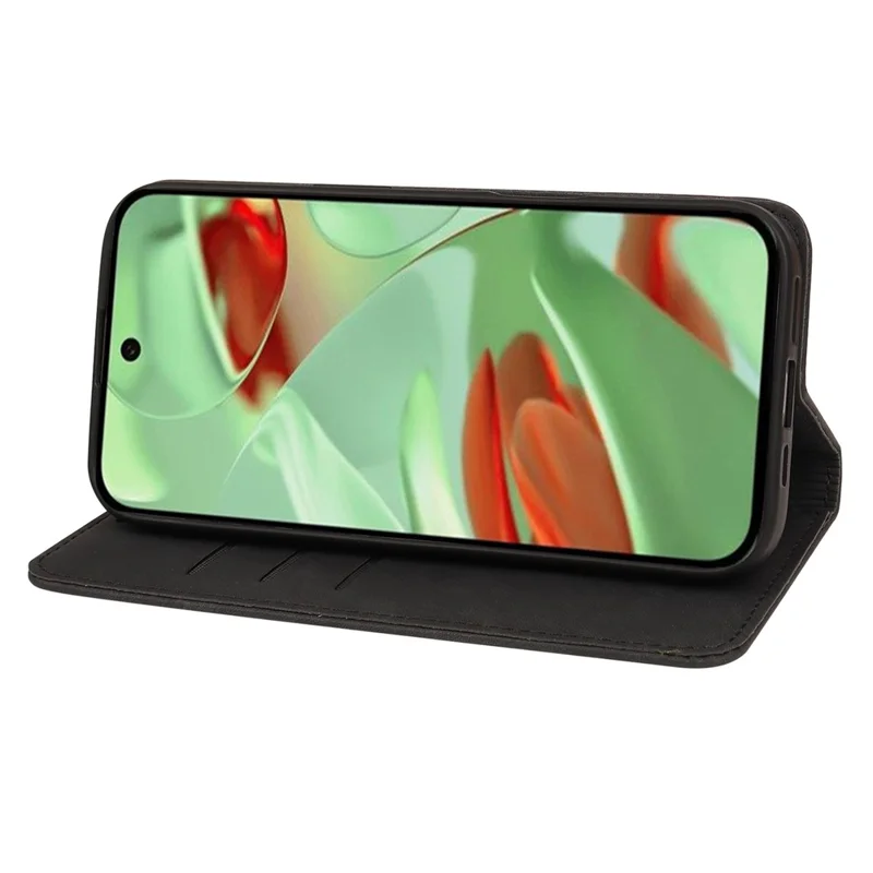 Capa para Google Pixel 9a Forte Carteira Magnética de Couro com Textura Listrada - Preta
