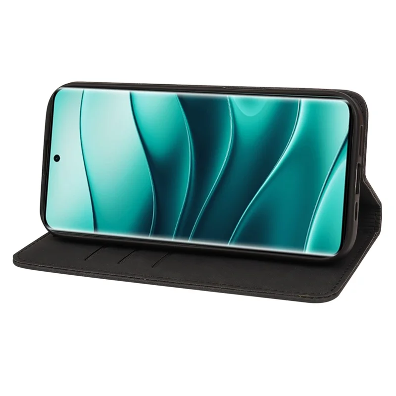 Capa para Xiaomi Redmi Note 14 Pro+ 5G com Carteira de Couro Magnética Resistente e Textura Listrada - Preto