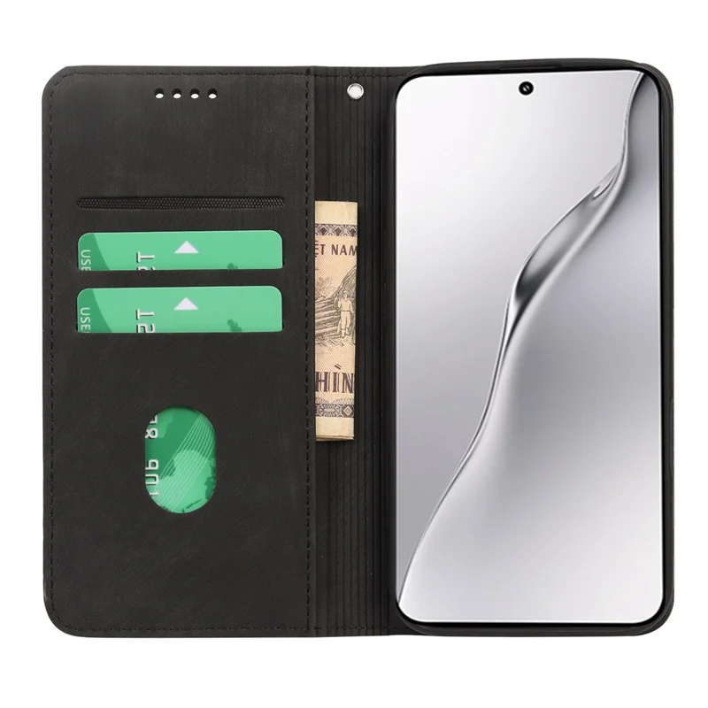 Capa para Xiaomi 15 com Carteira de Couro Magnética Resistente e Textura Listrada - Preto