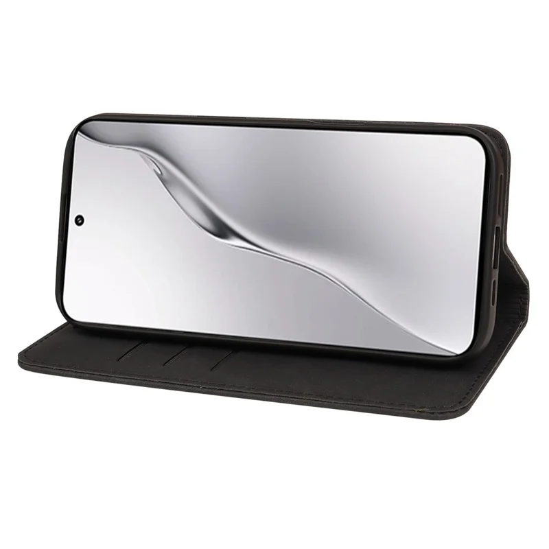 Capa para Xiaomi 15 com Carteira de Couro Magnética Resistente e Textura Listrada - Preto