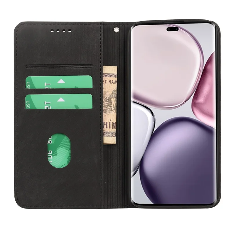For Honor X60 Pro 5G / X9c 5G / Magic7 Lite 5G Case Strong Magnetic Leather Wallet Phone Cover with Striped Texture - Black