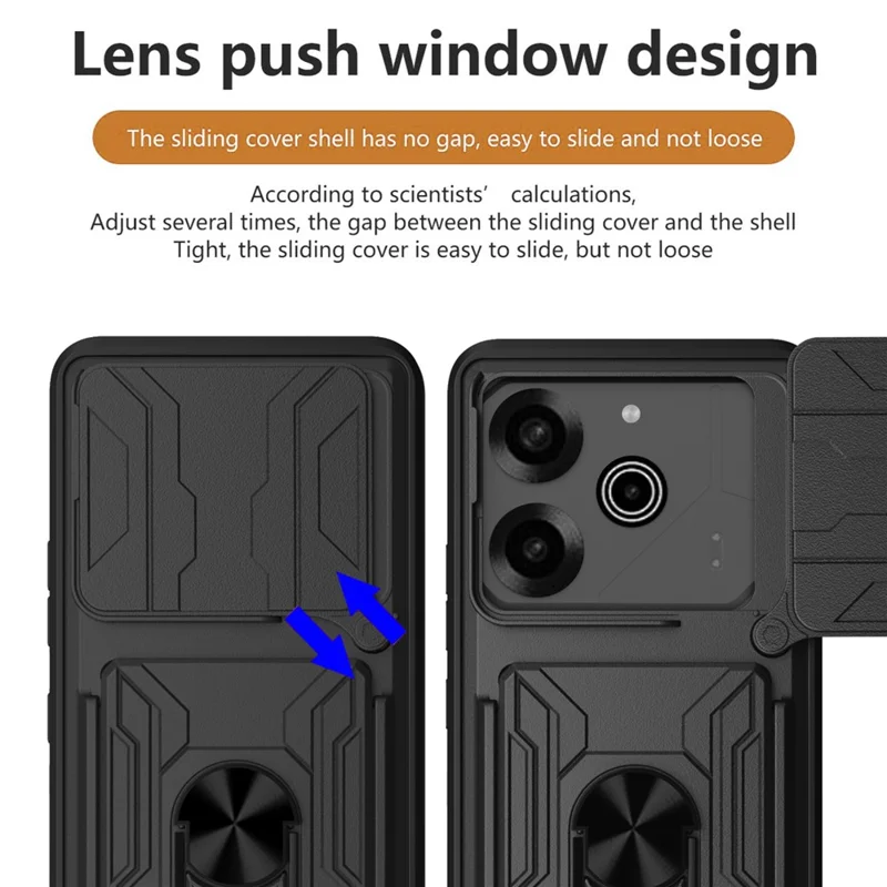 Acquisto all'ingrosso per custodia TECNO Pova 6 Pro 5G / Pova 6 4G PC + TPU con supporto e scorrevole fotocamera - Nero
