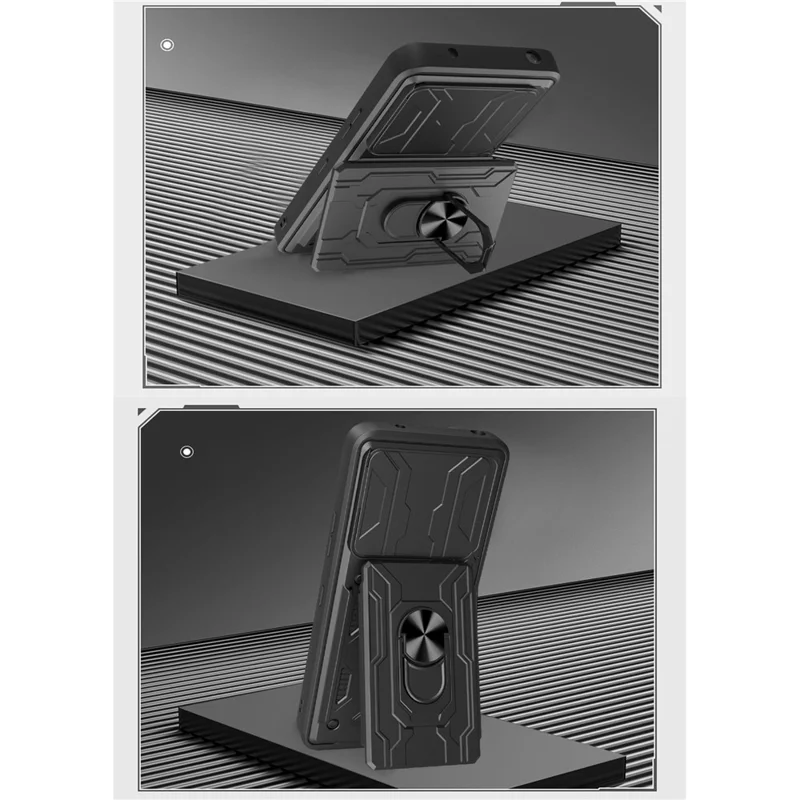 Acquisto all'ingrosso per custodia TECNO Pova 6 Pro 5G / Pova 6 4G PC + TPU con supporto e scorrevole fotocamera - Nero