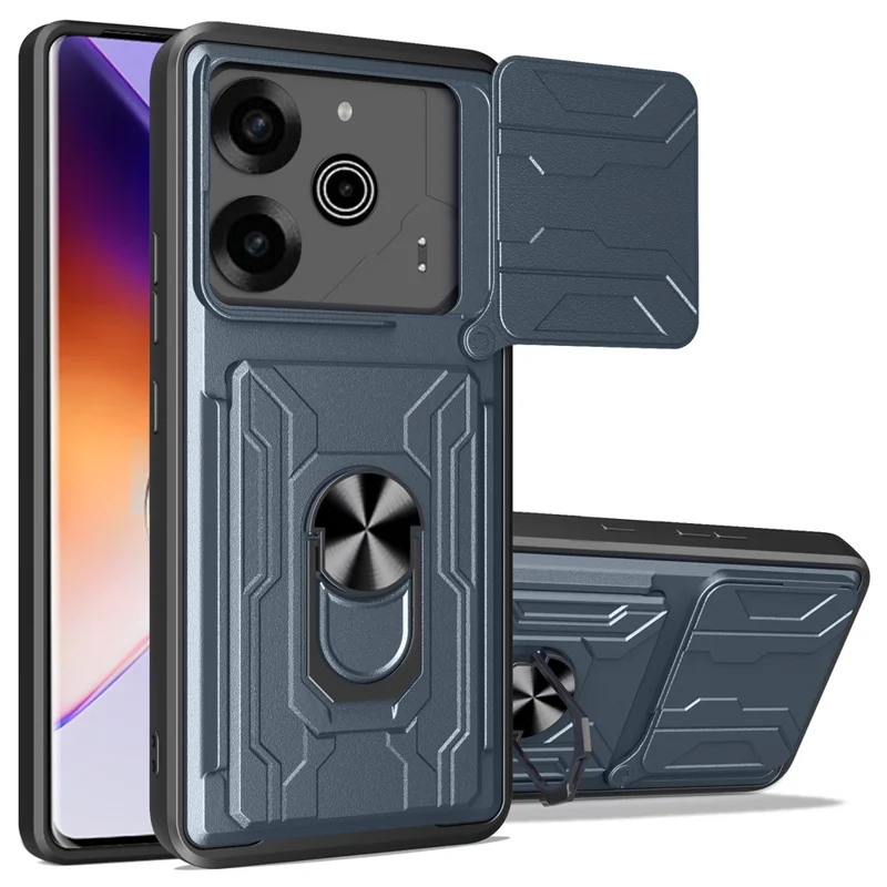 Bulk Purchasing For TECNO Pova 6 Pro 5G  /  Pova 6 4G Case PC + TPU Kickstand Phone Back Cover with Camera Slider - Titanium Grey