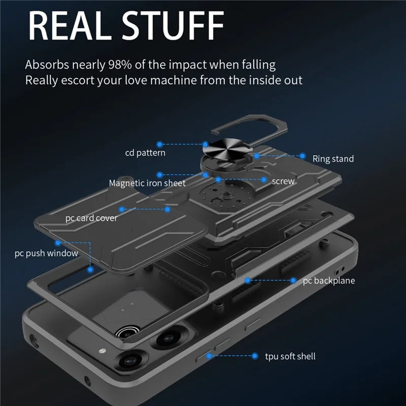 Bulk Purchasing For TECNO Pova 6 Pro 5G  /  Pova 6 4G Case PC + TPU Kickstand Phone Back Cover with Camera Slider - Titanium Grey