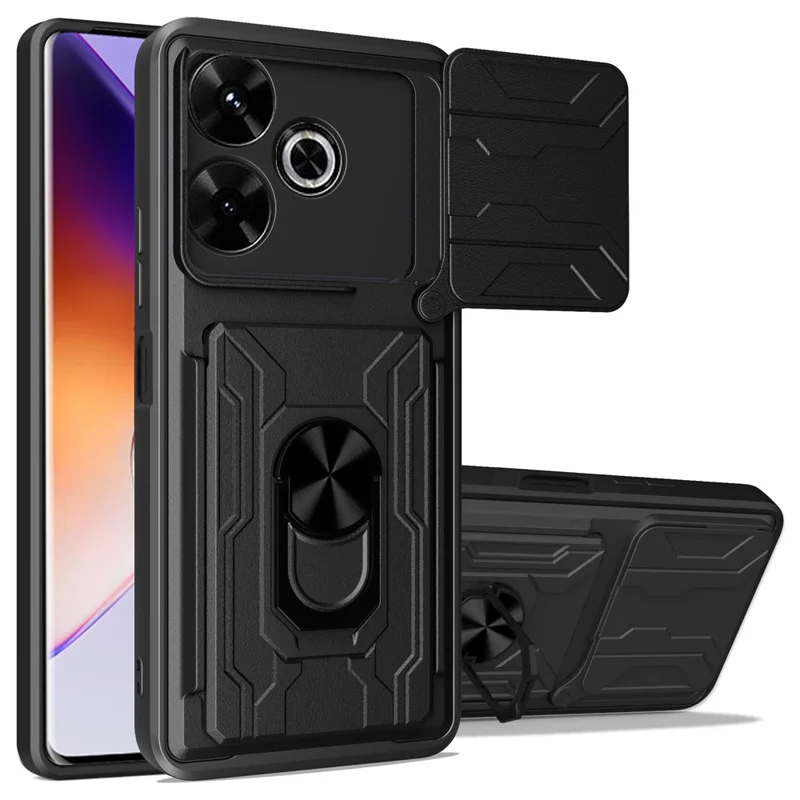 Acquisto all'ingrosso per custodia Xiaomi Redmi 13 4G PC + TPU con supporto, cover posteriore per telefono con scorrevole fotocamera - Nero