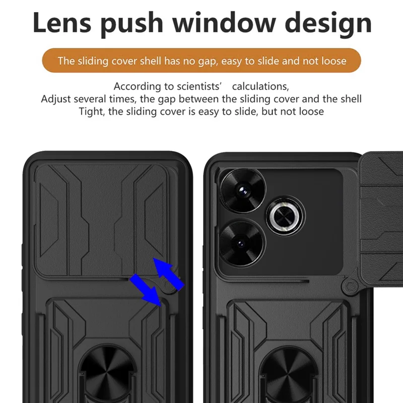 Acquisto all'ingrosso per custodia Xiaomi Redmi 13 4G PC + TPU con supporto, cover posteriore per telefono con scorrevole fotocamera - Nero