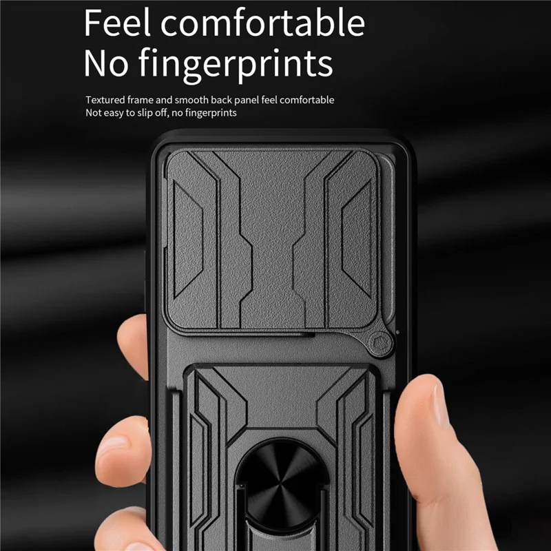 Acquisto all'ingrosso per custodia Xiaomi Redmi 13 4G PC + TPU con supporto, cover posteriore per telefono con scorrevole fotocamera - Nero