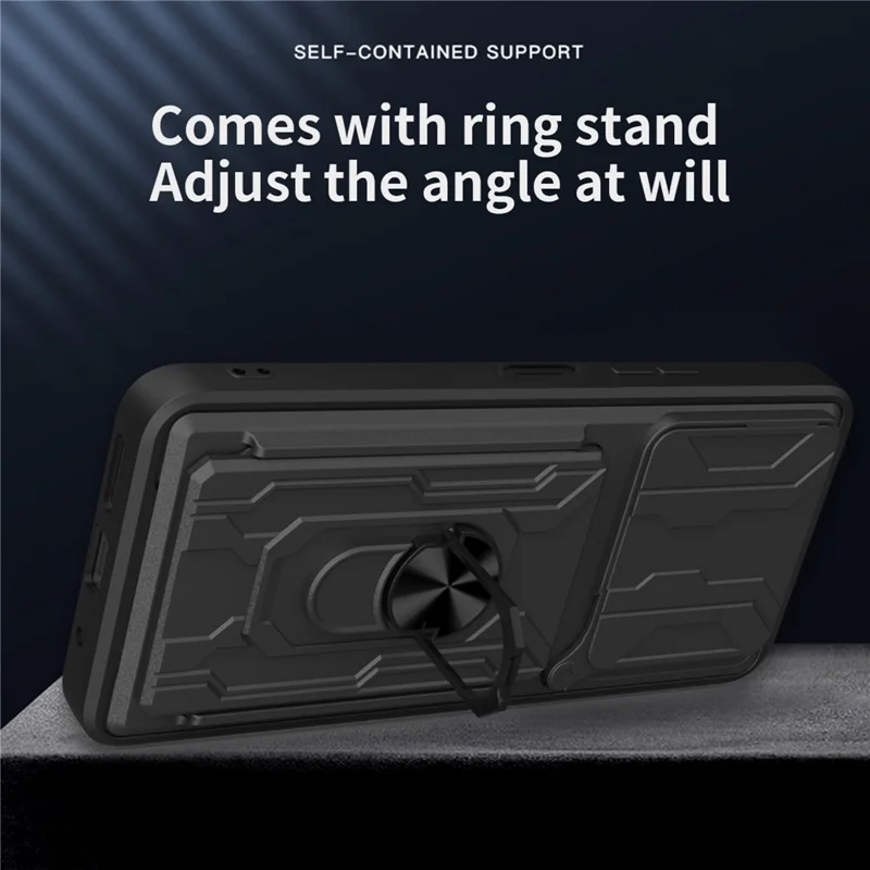 Acquisto all'ingrosso per custodia Xiaomi Redmi 13 4G PC + TPU con supporto, cover posteriore per telefono con scorrevole fotocamera - Nero