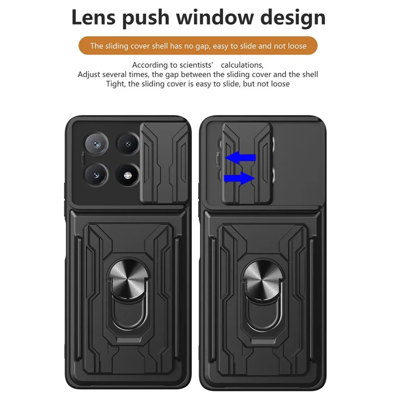 Bulk Purchasing For Xiaomi Redmi K70E 5G  /  Poco X6 Pro 5G Case PC + TPU Kickstand Phone Back Cover with Camera Slider - Black