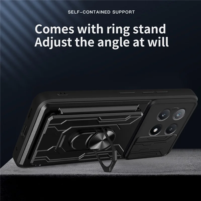 Bulk Purchasing For Xiaomi Redmi K70E 5G  /  Poco X6 Pro 5G Case PC + TPU Kickstand Phone Back Cover with Camera Slider - Black