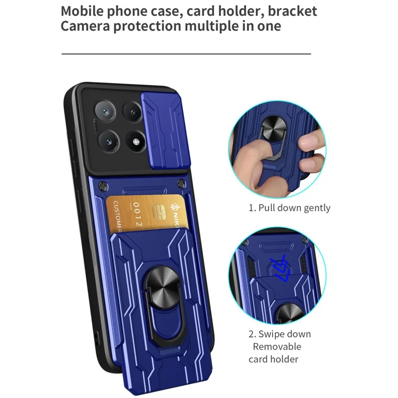 Bulk Purchasing For Xiaomi Redmi K70E 5G  /  Poco X6 Pro 5G Case PC + TPU Kickstand Phone Back Cover with Camera Slider - Black