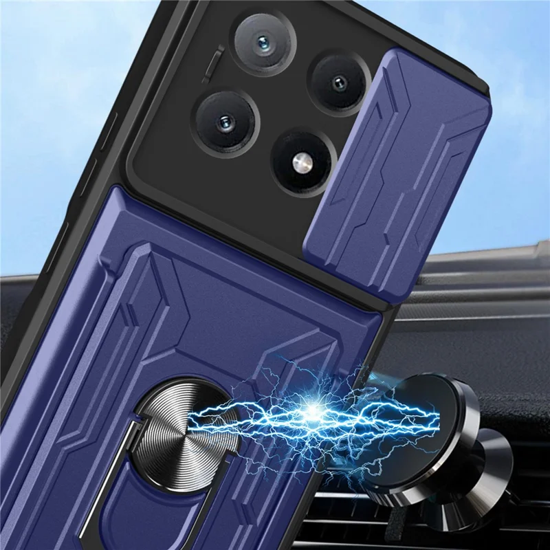 Bulk Purchasing For Xiaomi Redmi K70E 5G  /  Poco X6 Pro 5G Case PC + TPU Kickstand Phone Back Cover with Camera Slider - Black