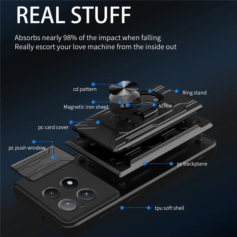 Bulk Purchasing For Xiaomi Redmi K70E 5G  /  Poco X6 Pro 5G Case PC + TPU Kickstand Phone Back Cover with Camera Slider - White