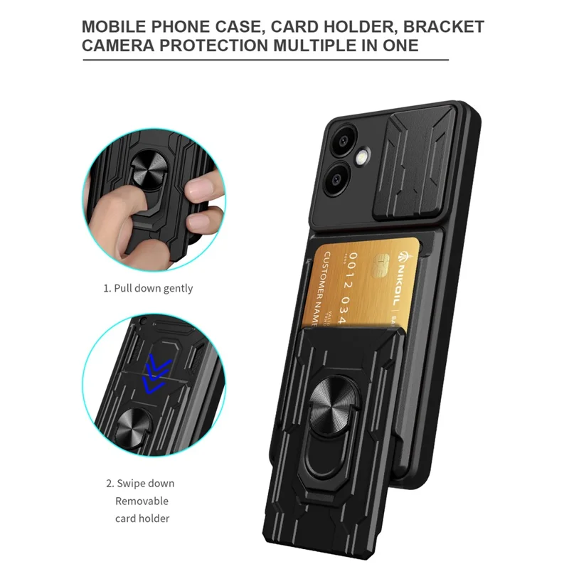 Bulk Purchasing For Samsung Galaxy A06 4G Case PC + TPU Kickstand Phone Back Cover with Camera Slider - Black
