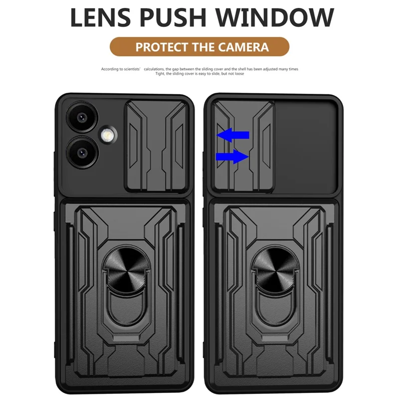 Bulk Purchasing For Samsung Galaxy A06 4G Case PC + TPU Kickstand Phone Back Cover with Camera Slider - Black