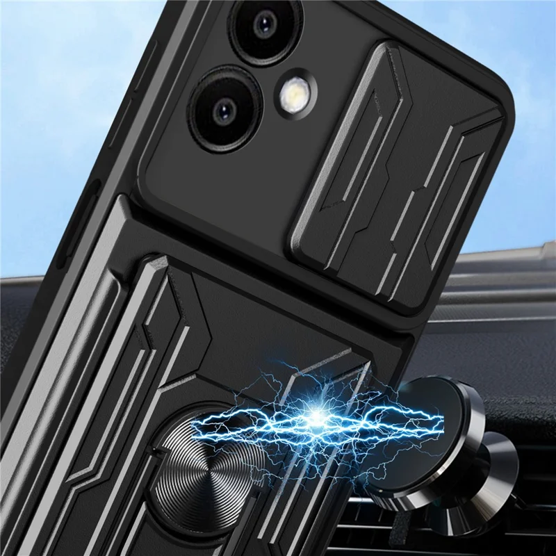 Bulk Purchasing For Samsung Galaxy A06 4G Case PC + TPU Kickstand Phone Back Cover with Camera Slider - Black