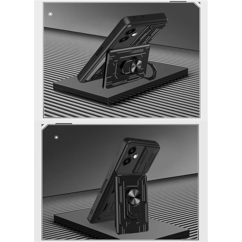 Bulk Purchasing For Samsung Galaxy A06 4G Case PC + TPU Kickstand Phone Back Cover with Camera Slider - Black