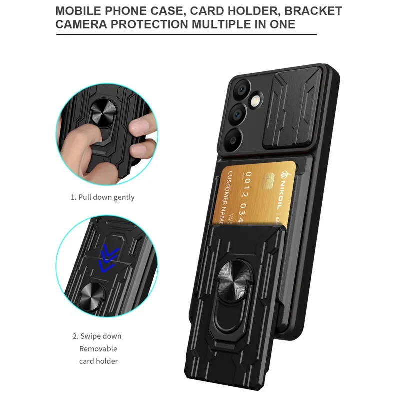 Acquisto all'ingrosso per Samsung Galaxy A16 5G / 4G Cover per telefono PC + TPU con supporto e scorrevole fotocamera - Nero